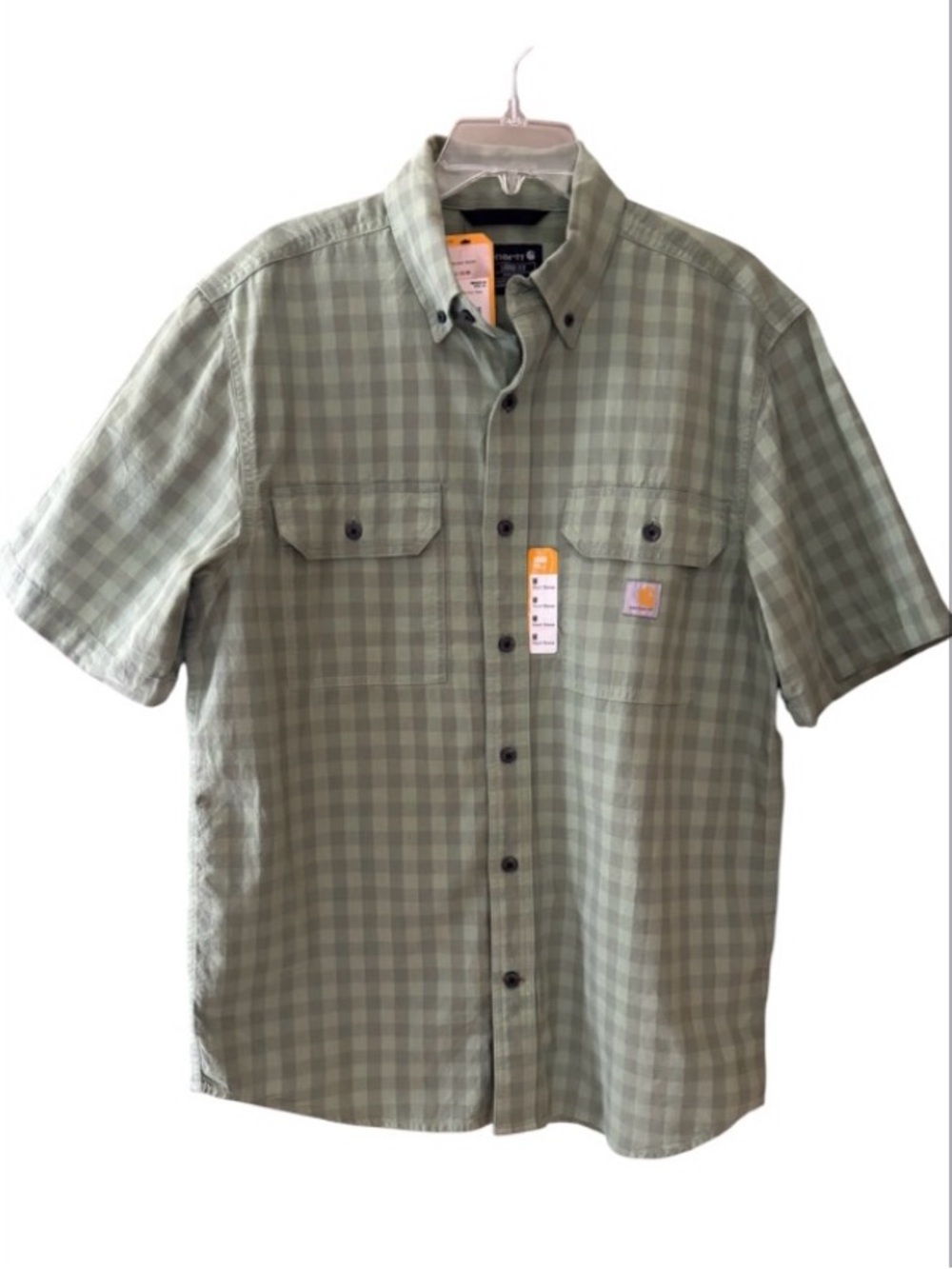 NWT Carhartt Mens Loose Fit Mid Weight Short Sleeve Button Down Plaid Shirt SZ M